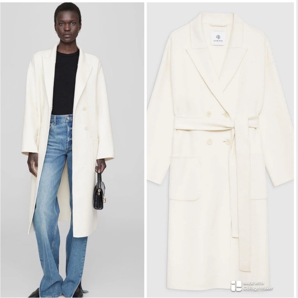 NEW Anine Bing Dylan cashmere blend coat in ivory